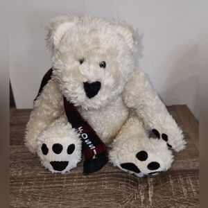 Fossil Beige Cream Teddy Bear Stuffed Animal Plush Plaid Scarf Sitting